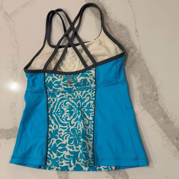 Lands End Tankini Swim Top Padded Shelf Bra Women's 4 Floral Blue Bathing Suit - Picture 4 of 7